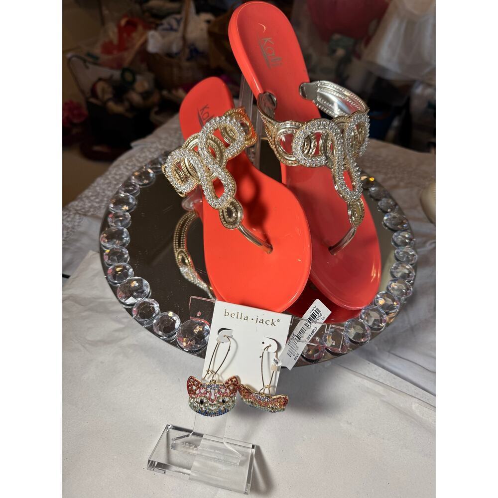 2 PC Bundle, NWT, KALI Sandals size 9M, Bella-Jack cat shaped earrings